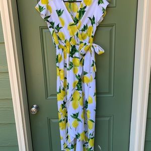 High low faux wrap lemon dress
